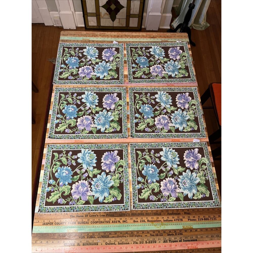 April Cornell • Danica LOT 6 Pc Dahlia Turquoise Brown Floral Placemats Danish